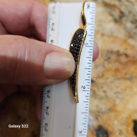 B Italy Vintage Gold Tone Elongated Teardrops with Black CZs - Picture 6 of 8